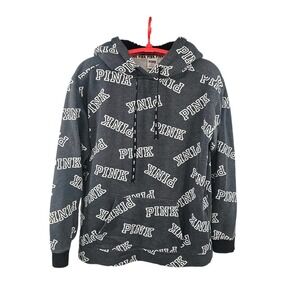 Victoria's‎ Secret PINK Sherpa Lined Medium Hoodie Campus Pullover Gray Logo